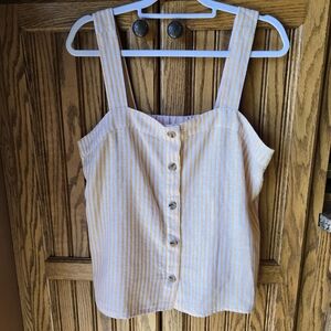 J. Crew Goldenrod and white striped linen blend tank, size M.  EUC